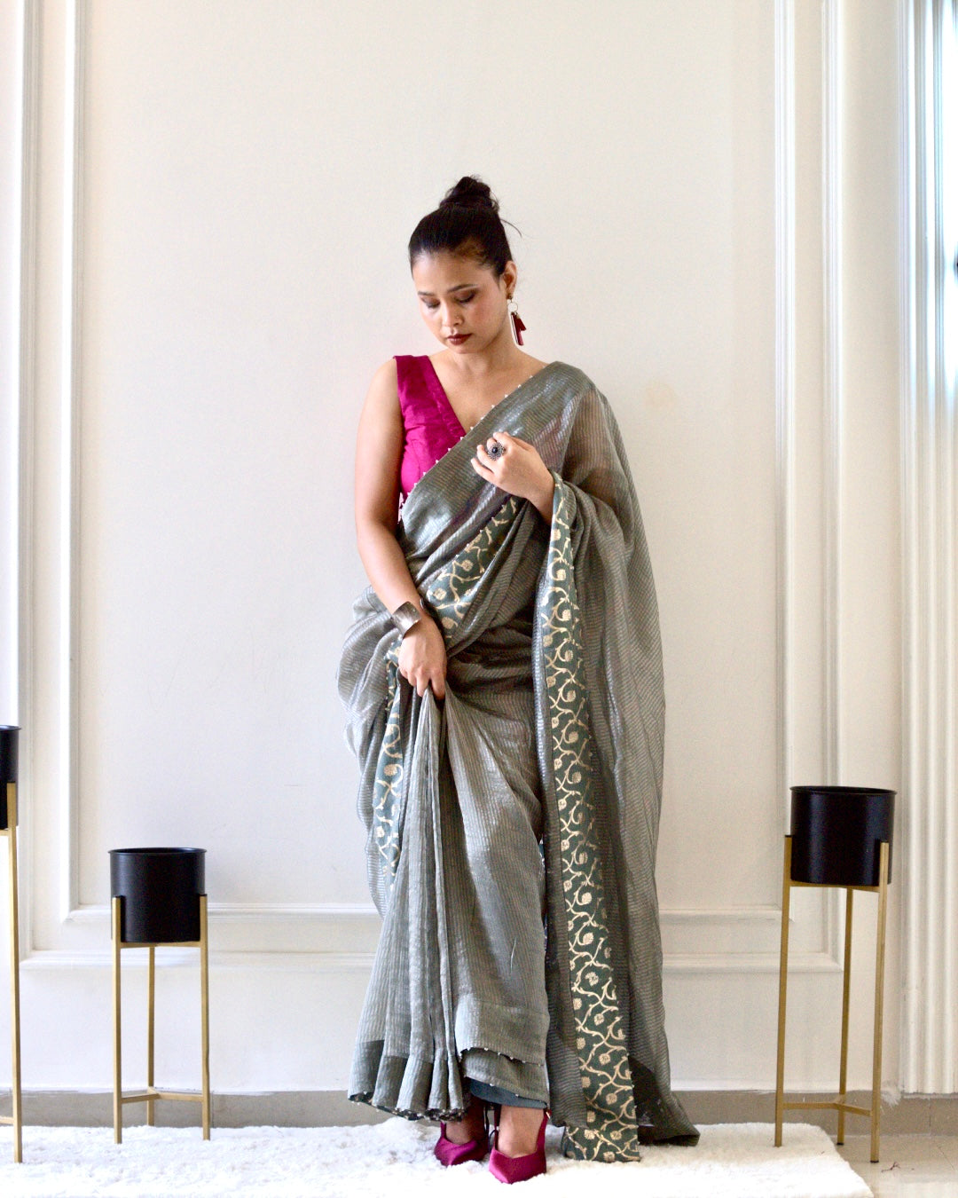 Charcoal Grey Saree