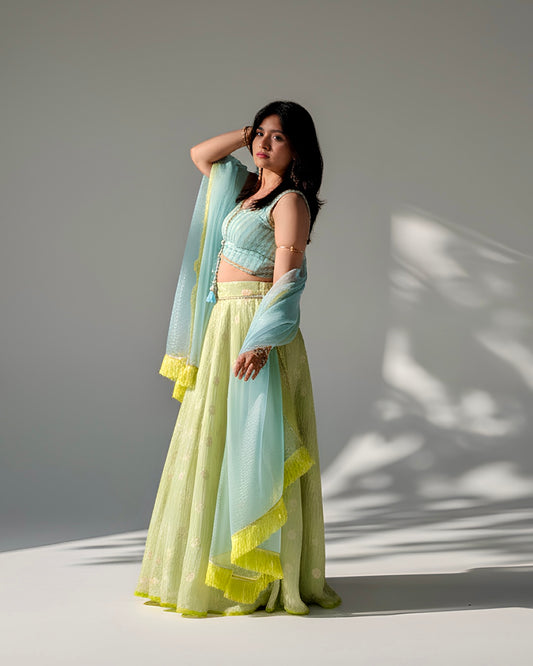 Aqua & Lime Tissue Lehenga Set