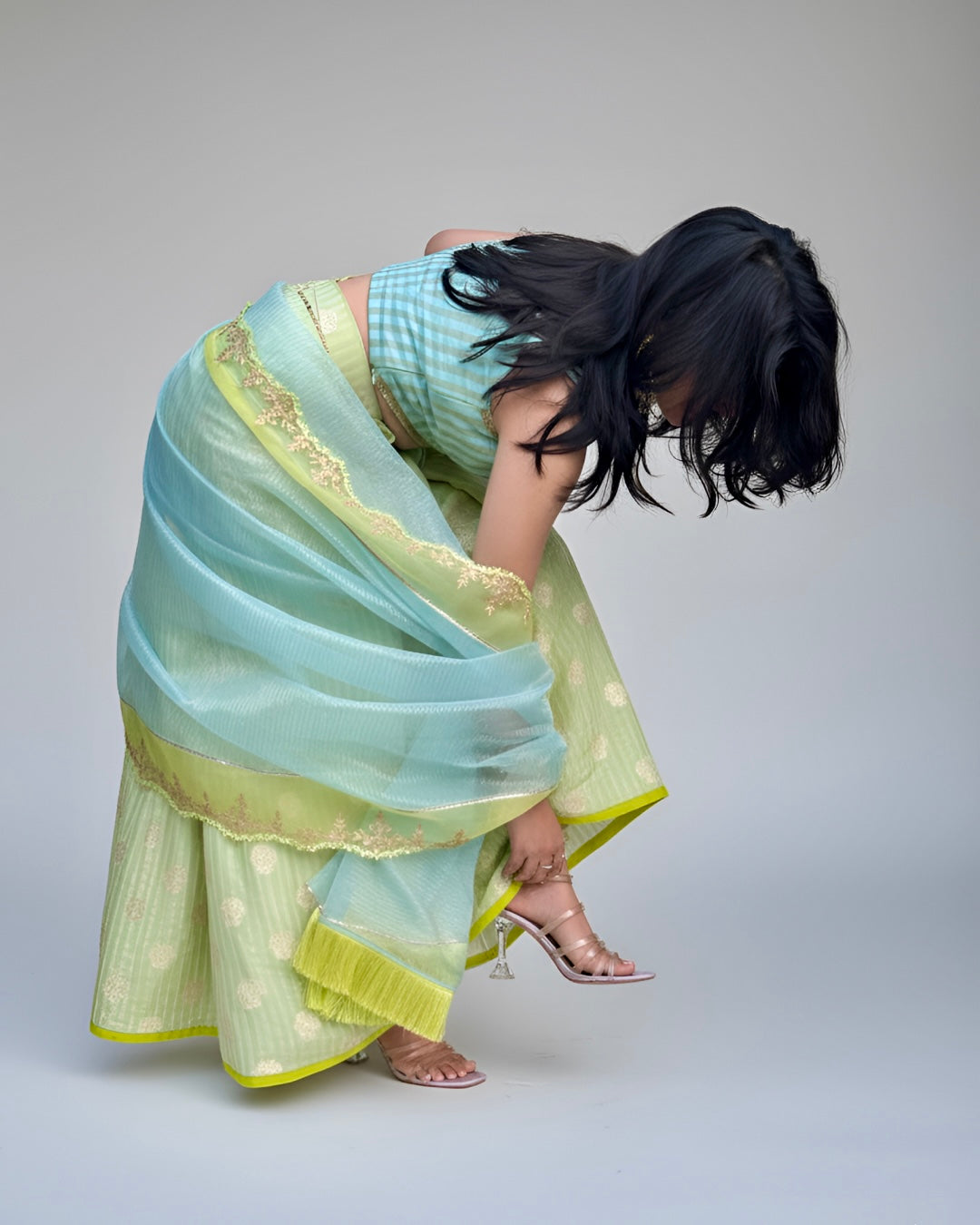 Aqua & Lime Tissue Lehenga Set