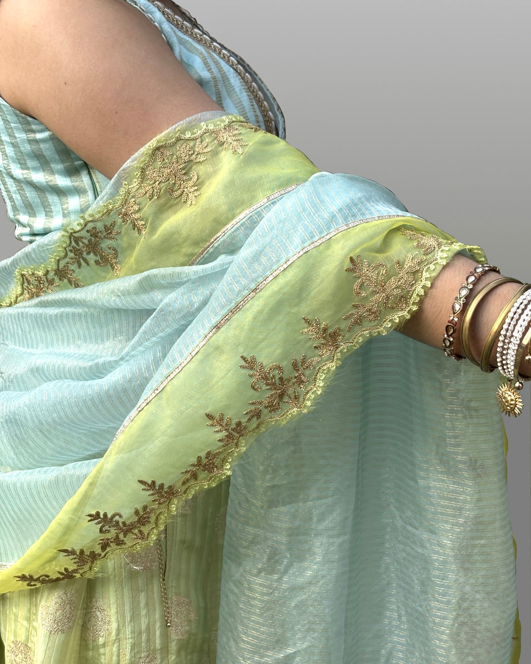 Aqua & Lime Tissue Lehenga Set
