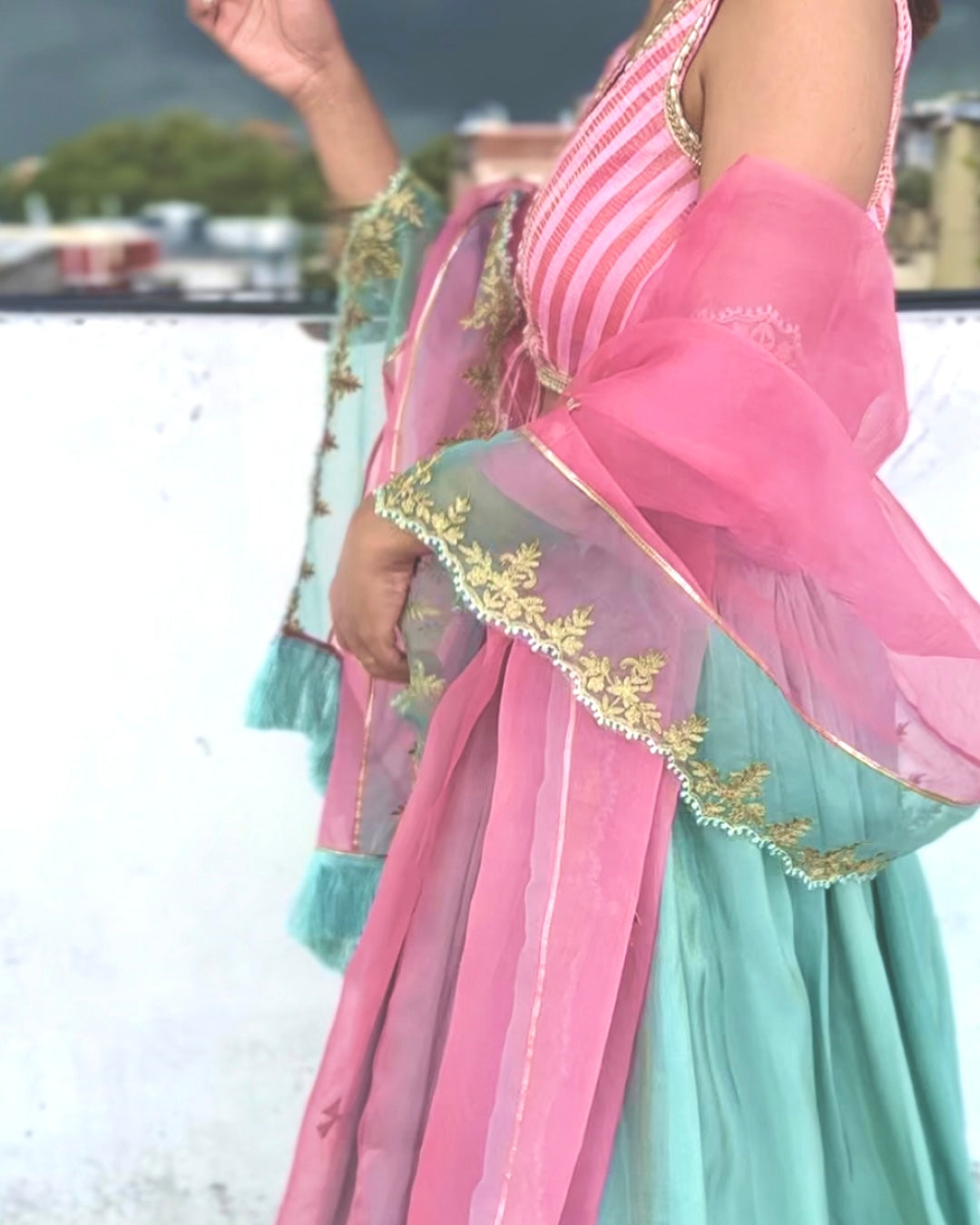Seafoam & Pink Lehenga Set