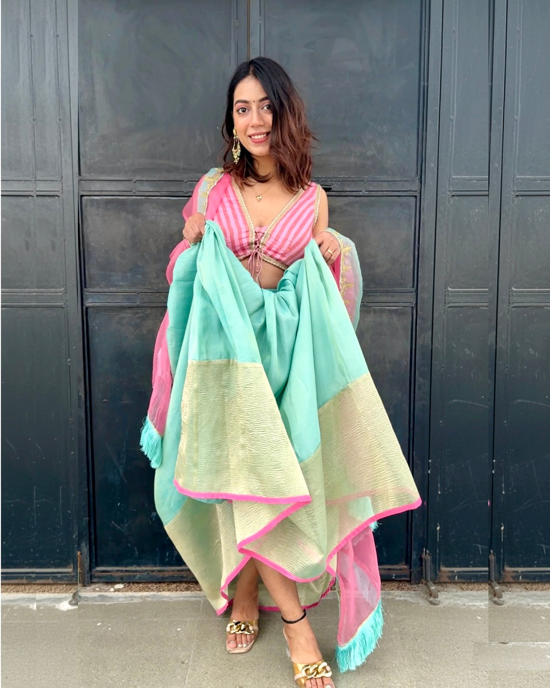 Seafoam & Pink Lehenga Set