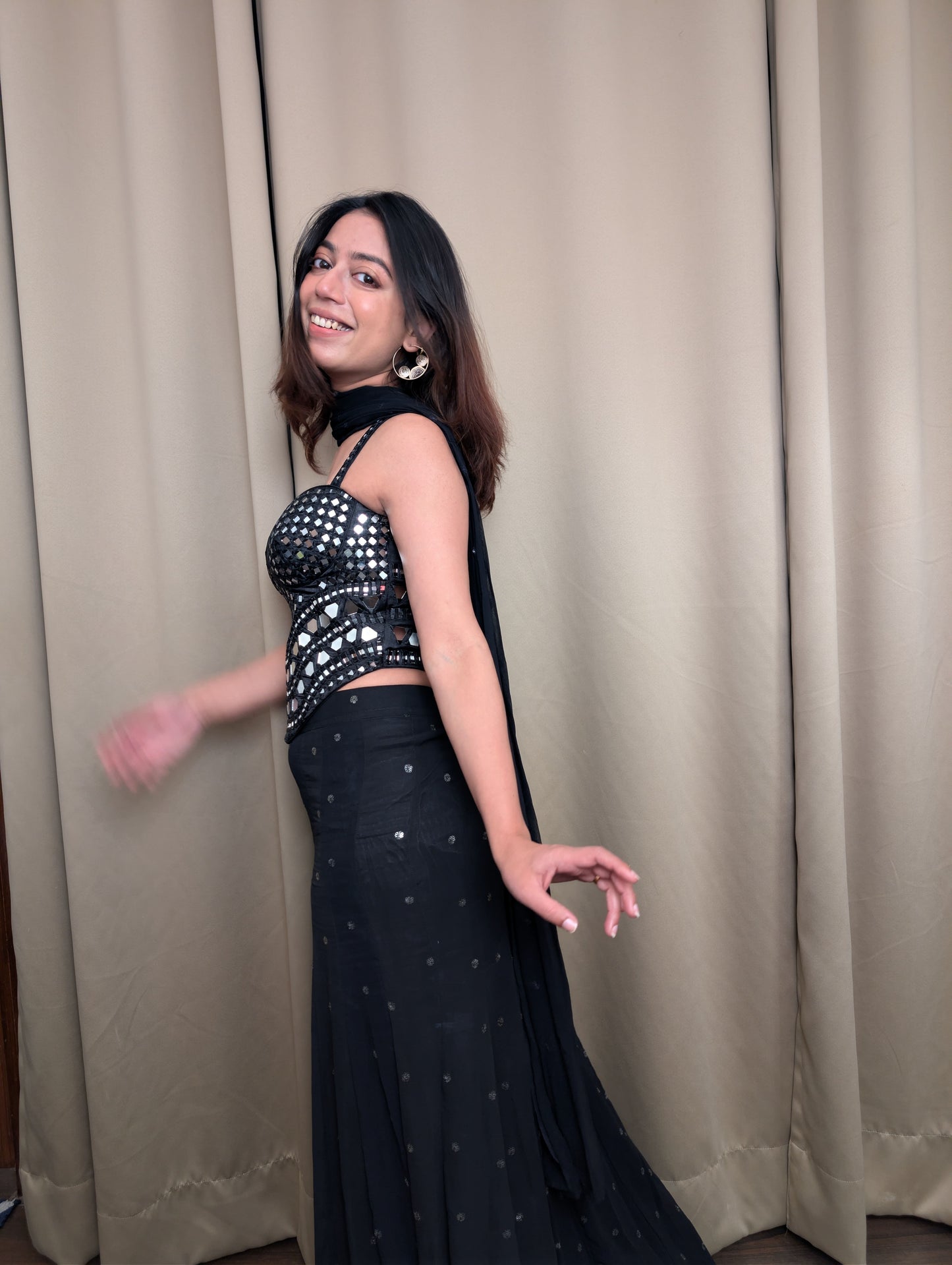 Black Mirrorwork Fitted Lehenga