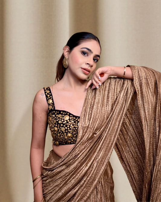 Champagne Metallic Saree Set