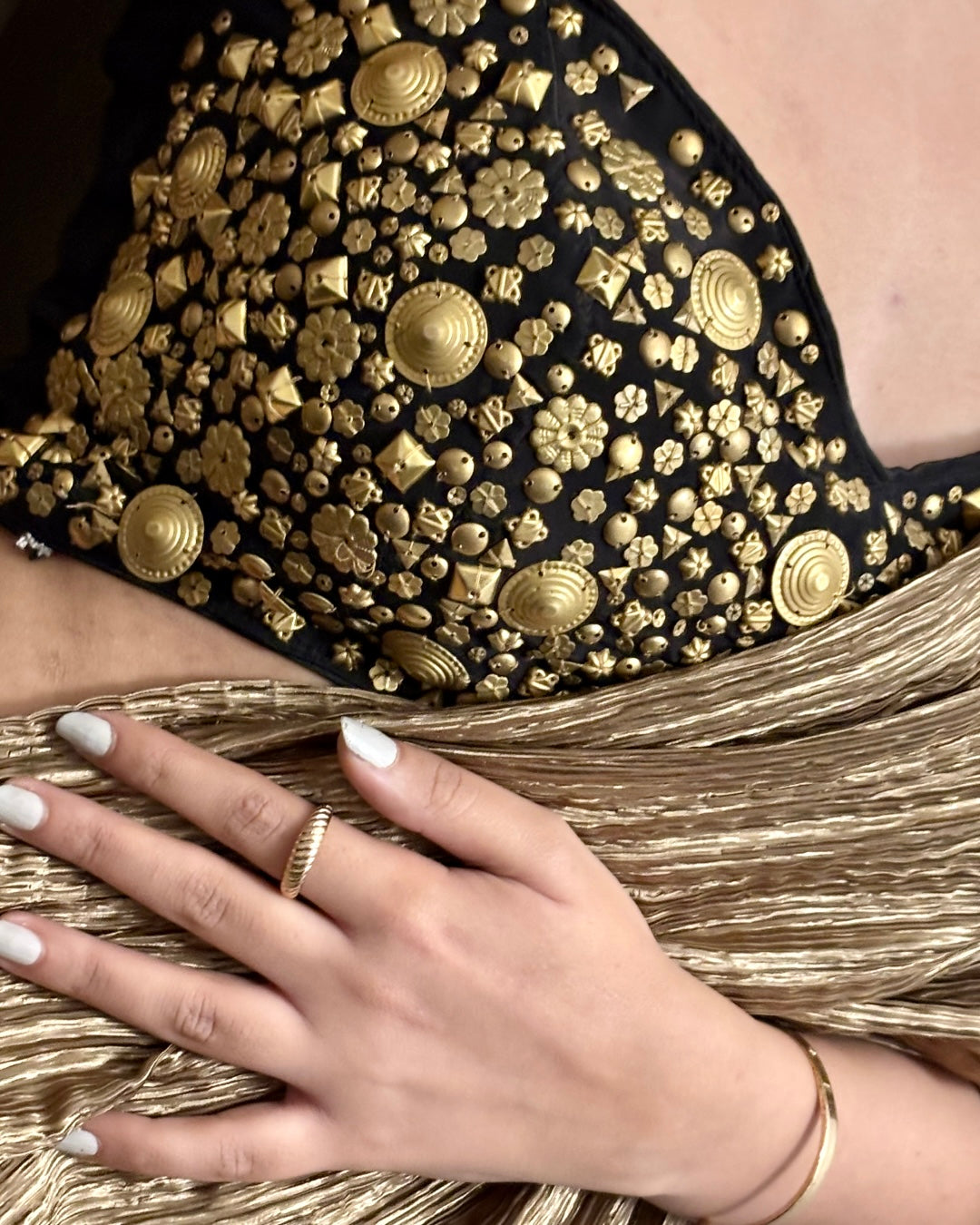 Champagne Metallic Saree Set
