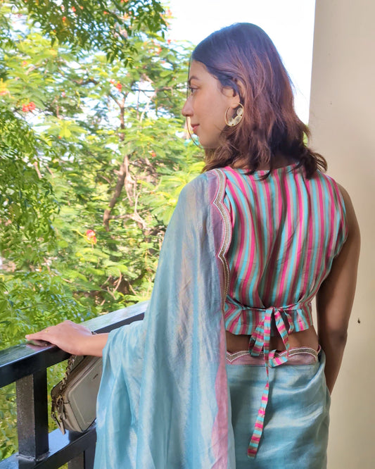 Blouse: Striped Satin Silk