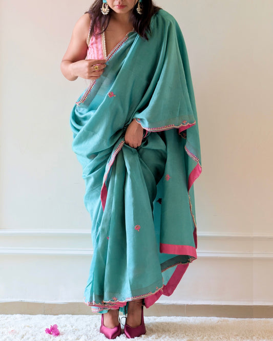 Seafoam Bloom Saree
