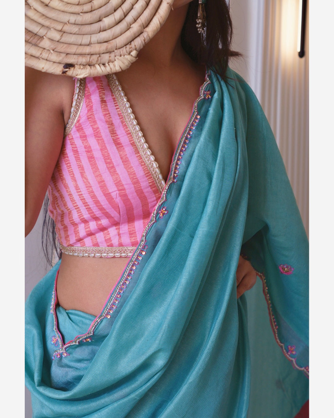 Seafoam Bloom Saree