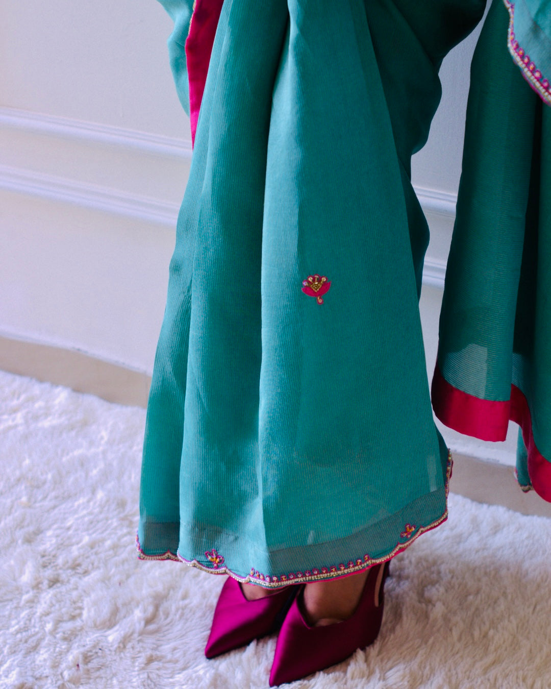 Seafoam Bloom Saree