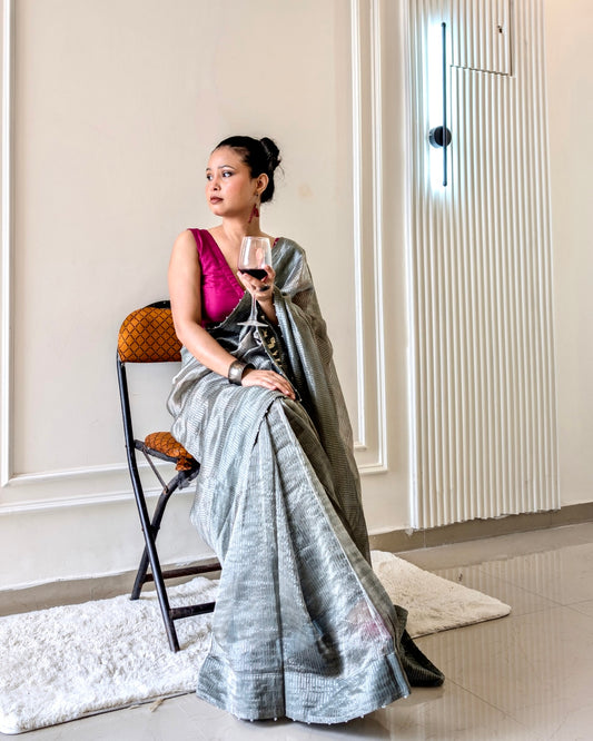 Charcoal Grey Saree