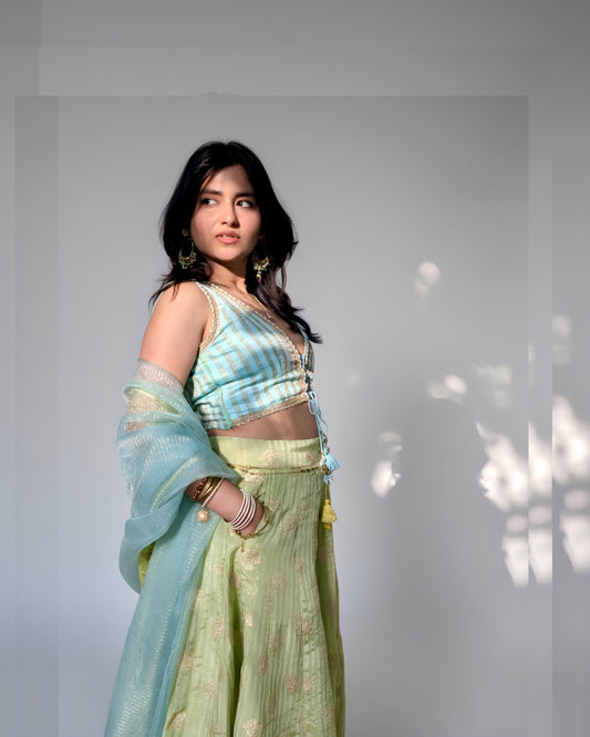 Aqua & Lime Tissue Lehenga Set