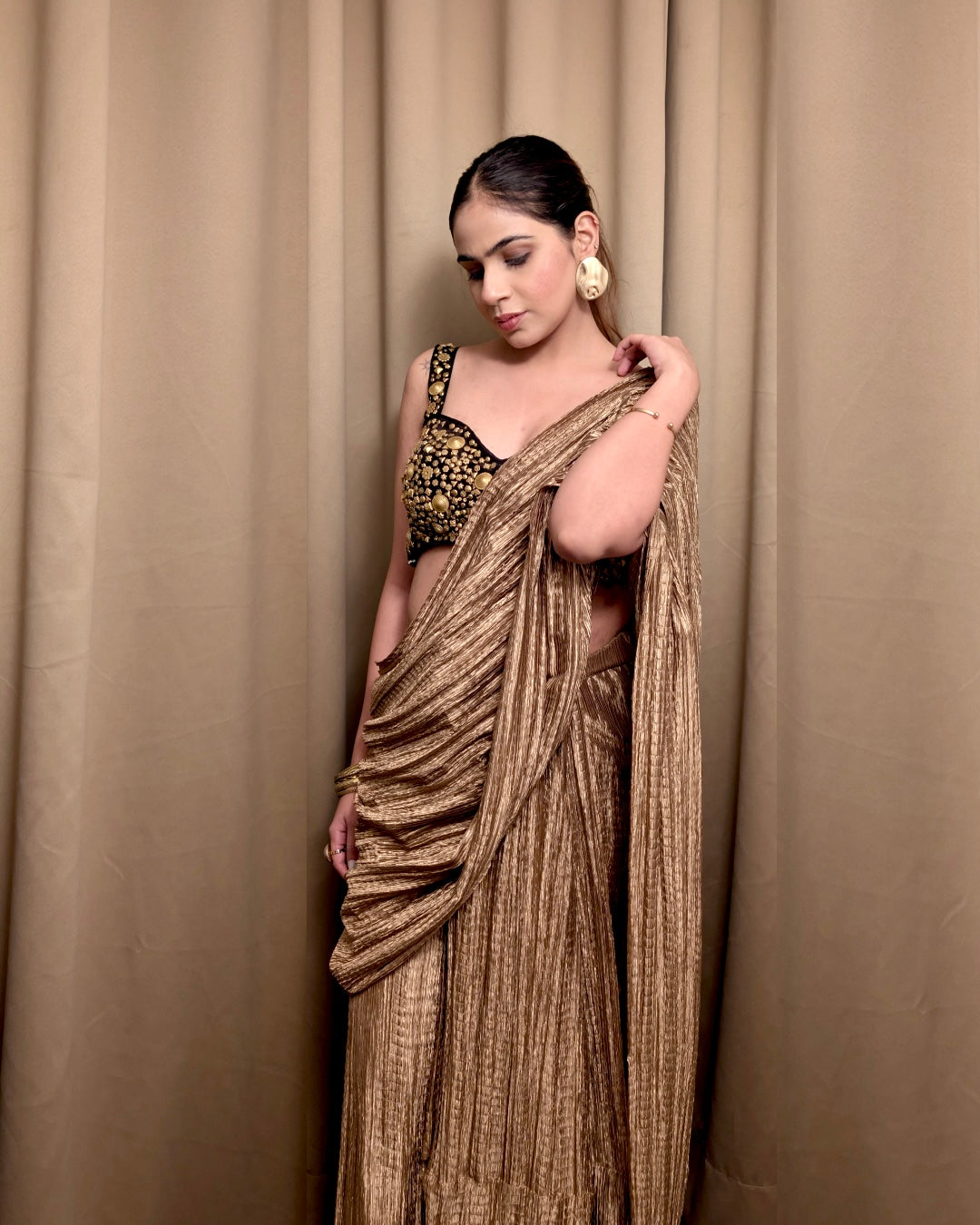 Champagne Metallic Saree Set