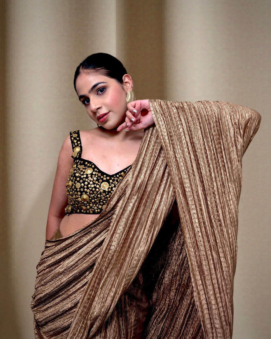 Champagne Metallic Saree Set