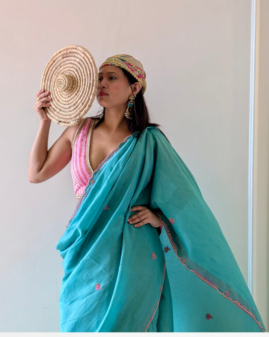 Seafoam Bloom Saree