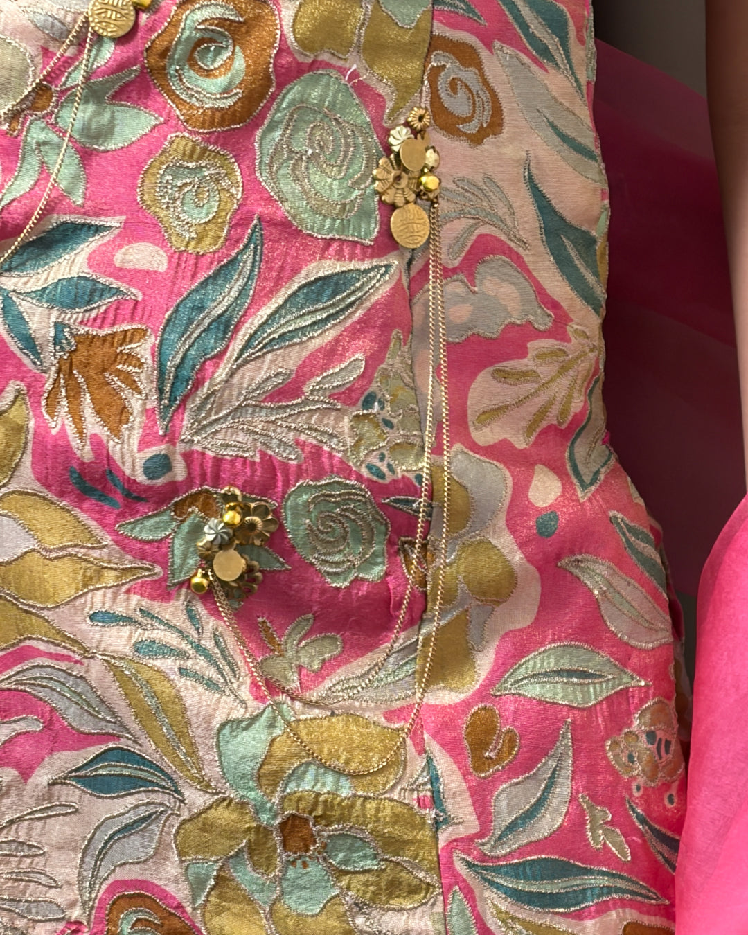 Floral Pink Metallic Sharara set
